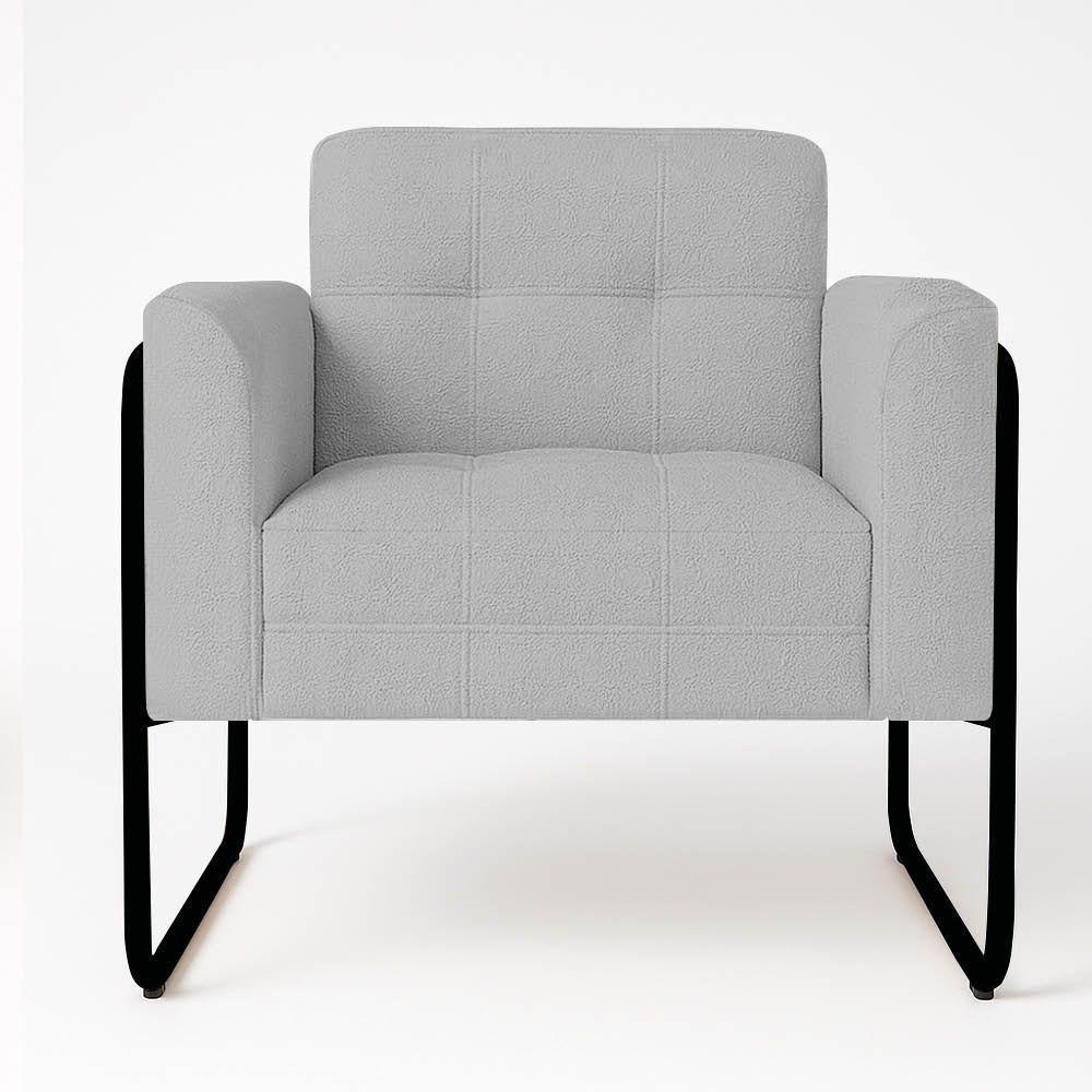 Poltrona Sala Industrial Alta Tubo Preto Elisa Bouclê Cinza D03 - D'rossi - 2