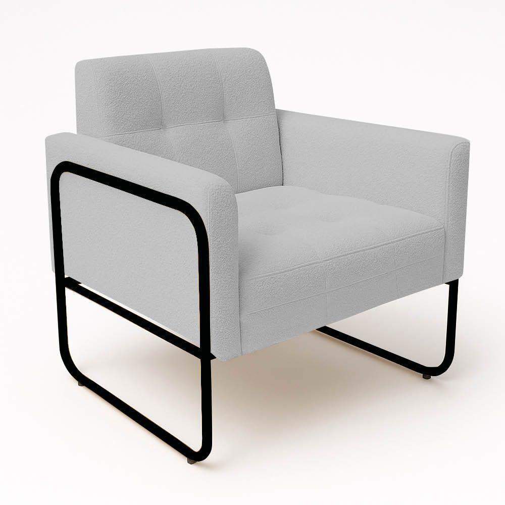 Poltrona Sala Industrial Alta Tubo Preto Elisa Bouclê Cinza D03 - D'rossi - 5