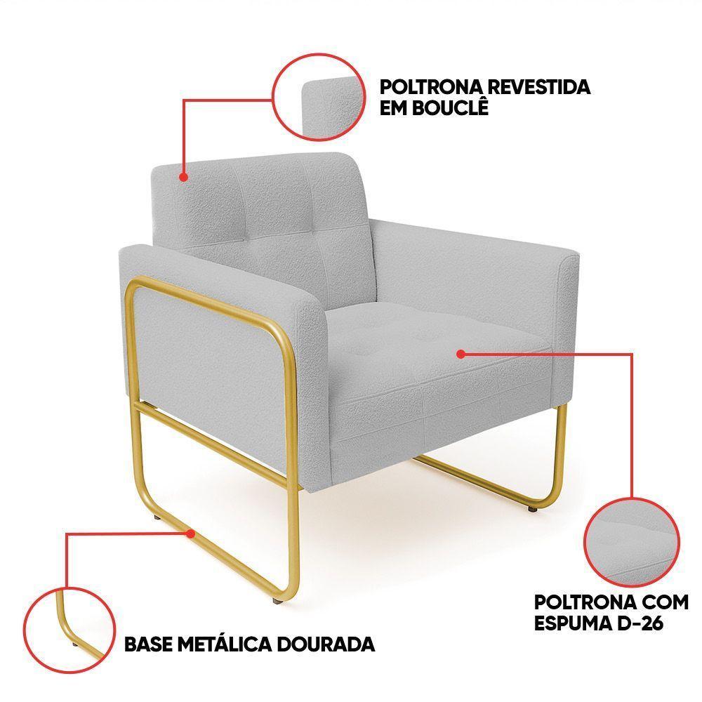 Poltrona Sala Industrial Alta Tubo Dourado Kit 2 Elisa Bouclê D03 - D'rossi Cor Cinza - 3