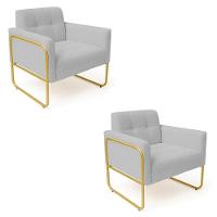 Poltrona Sala Industrial Alta Tubo Dourado Kit 2 Elisa Bouclê D03 - D'rossi Cor Cinza - 2