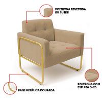 Poltrona Sala Industrial Alta Tubo Dourado Kit 2 Elisa Suede D03 - D'rossi Cor Marrom Rato - 6
