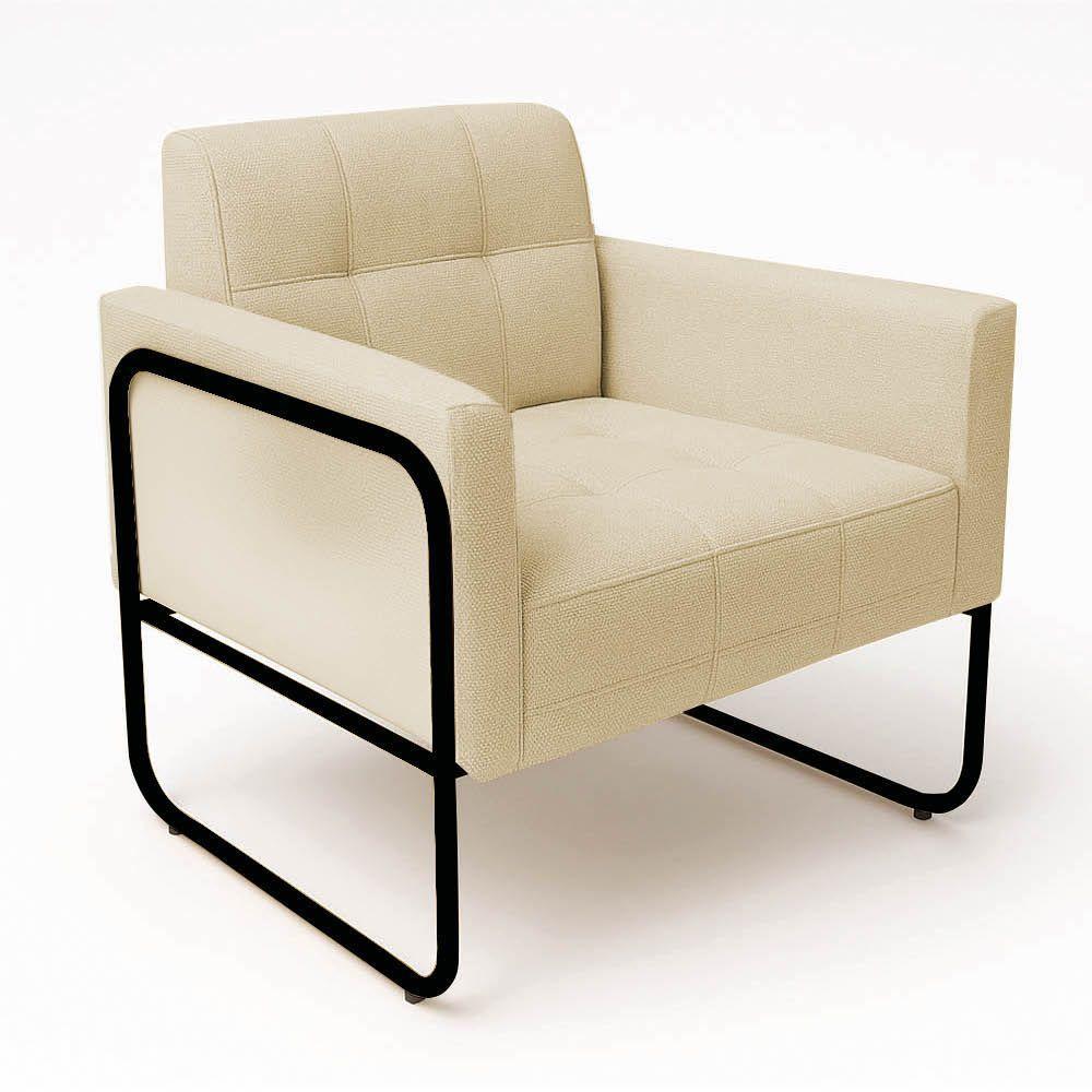 Poltrona Sala Industrial Alta Tubo Preto Elisa Linho D03 - D'rossi Cor Bege - 2