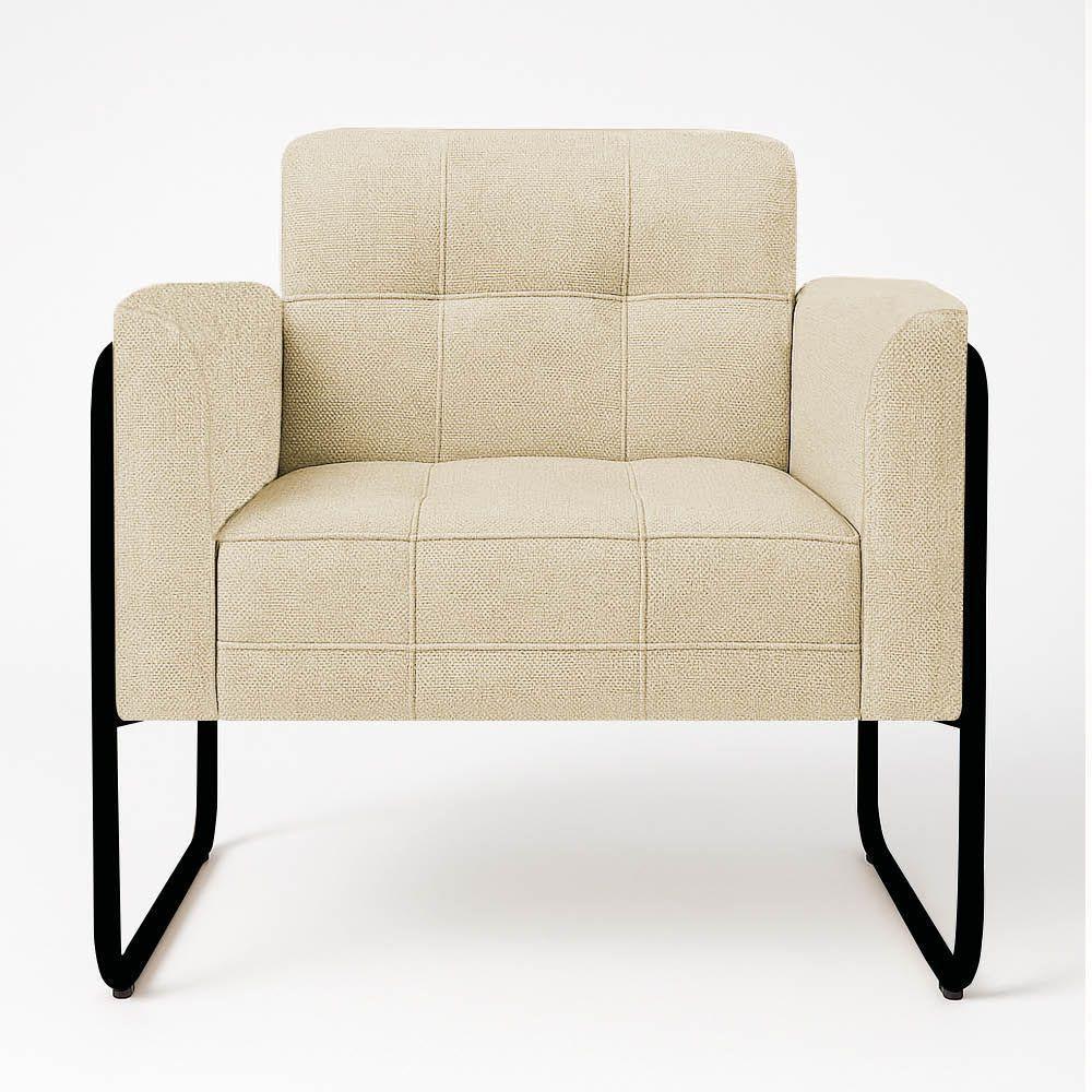 Poltrona Sala Industrial Alta Tubo Preto Elisa Linho D03 - D'rossi Cor Bege - 4