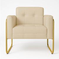 Poltrona Sala Industrial Alta Tubo Dourado Kit 2 Elisa Sintético D03 - D'rossi Cor Bege - 5