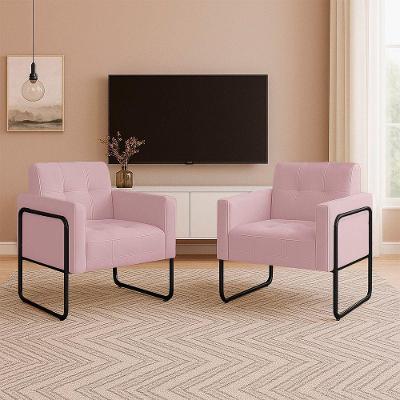 Poltrona Sala Industrial Alta Tubo Preto Kit 2 Elisa Veludo Rosê D03 - D'rossi