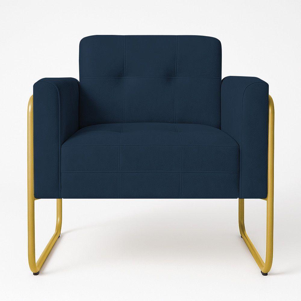Poltrona Sala Industrial Alta Tubo Dourado Kit 2 Elisa Suede D03 - D'rossi Cor Azul Marinho - 4
