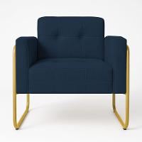 Poltrona Sala Industrial Alta Tubo Dourado Kit 2 Elisa Suede D03 - D'rossi Cor Azul Marinho