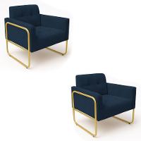Poltrona Sala Industrial Alta Tubo Dourado Kit 2 Elisa Suede D03 - D'rossi Cor Azul Marinho - 5