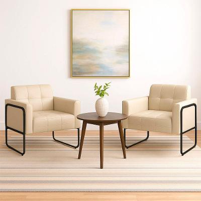 Poltrona Sala Industrial Alta Tubo Preto Kit 2 Elisa Sintético D03 - D'rossi Cor Bege