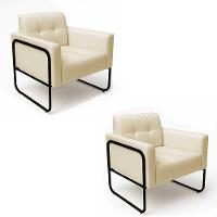 Poltrona Sala Industrial Alta Tubo Preto Kit 2 Elisa Sintético D03 - D'rossi Cor Bege - 6