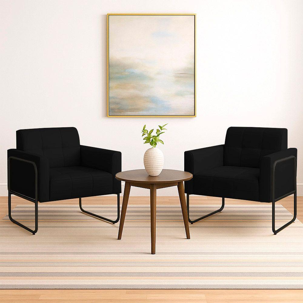 Poltrona Sala Industrial Alta Tubo Preto Kit 2 Elisa Sintético Preto D03 - D'rossi - 1