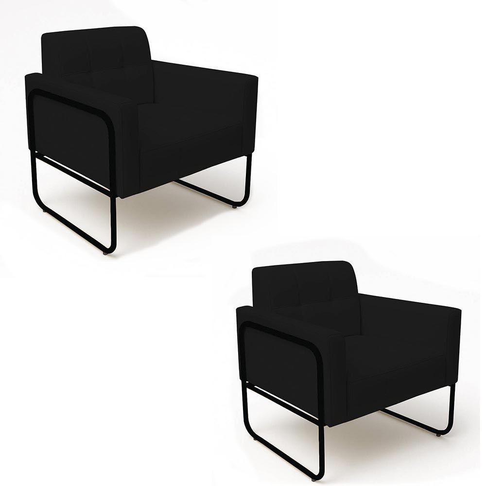 Poltrona Sala Industrial Alta Tubo Preto Kit 2 Elisa Sintético Preto D03 - D'rossi - 2