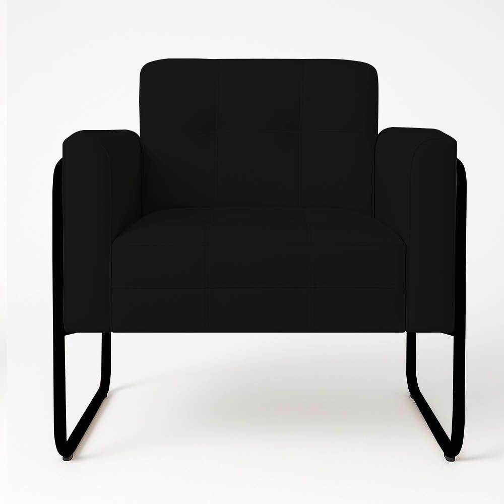 Poltrona Sala Industrial Alta Tubo Preto Kit 2 Elisa Sintético Preto D03 - D'rossi - 6