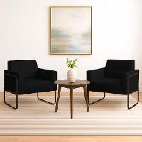 Poltrona Sala Industrial Alta Tubo Preto Kit 2 Elisa Sintético Preto D03 - D'rossi - 1