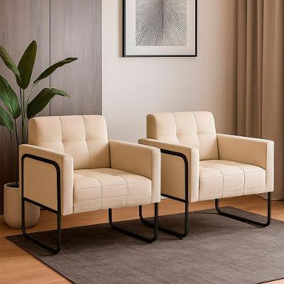 Poltrona Sala Industrial Alta Tubo Preto Kit 2 Elisa Linho Bege D03 - D'rossi