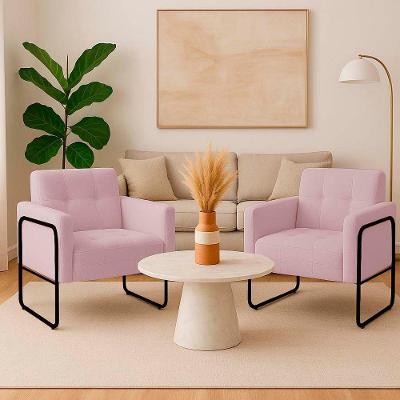 Poltrona Sala Industrial Alta Tubo Preto Kit 2 Elisa Bouclê Rosê D03 - D'rossi