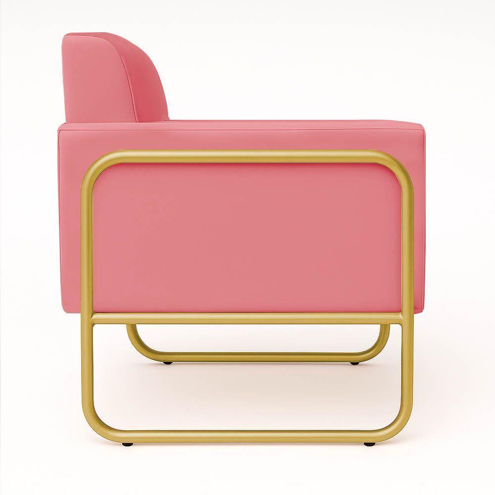 Poltrona Sala Industrial Alta Tubo Dourado Elisa Suede D03 - D'rossi Cor Rose - 2