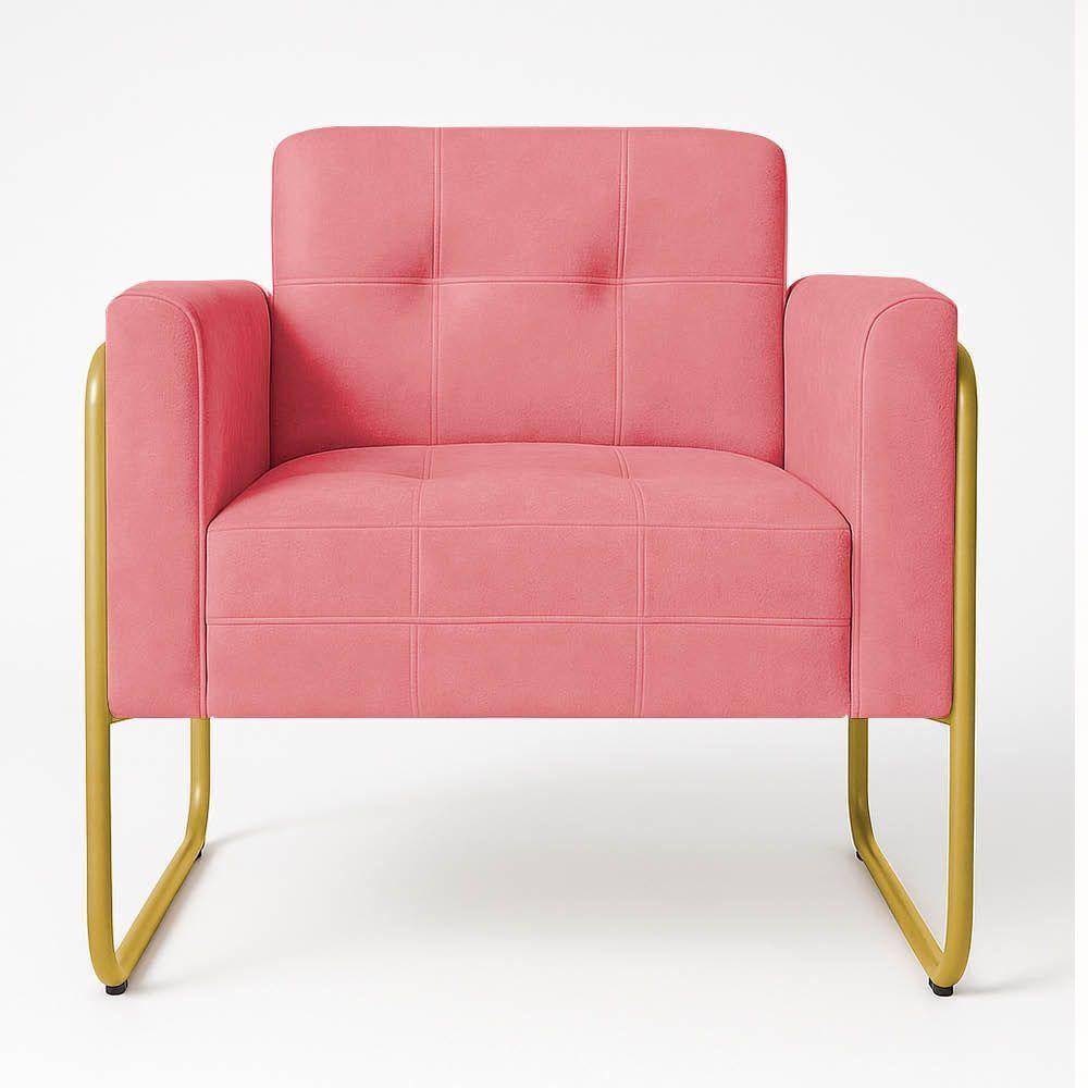 Poltrona Sala Industrial Alta Tubo Dourado Elisa Suede D03 - D'rossi Cor Rose - 3