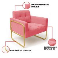 Poltrona Sala Industrial Alta Tubo Dourado Elisa Suede D03 - D'rossi Cor Rose
