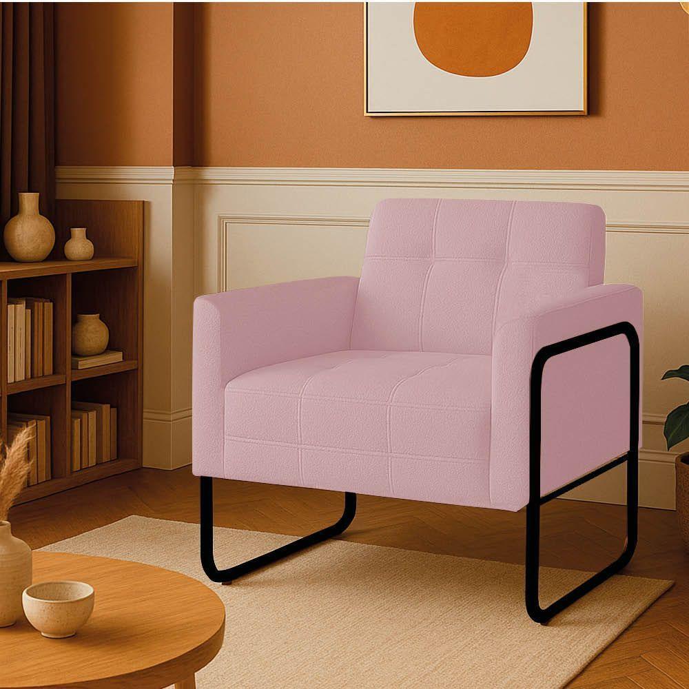 Poltrona Sala Industrial Alta Tubo Preto Elisa Bouclê D03 - D'rossi Cor Rose - 1