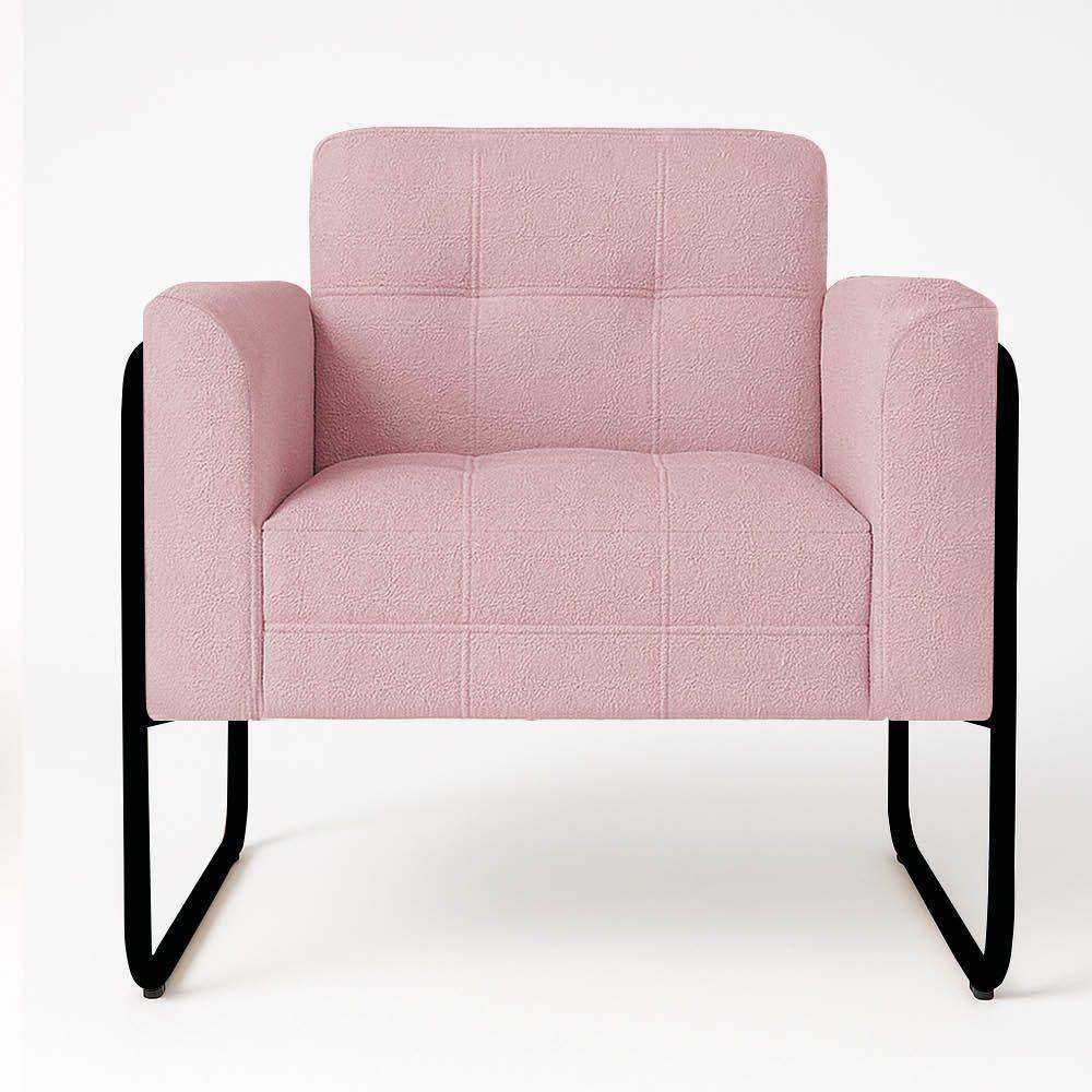Poltrona Sala Industrial Alta Tubo Preto Elisa Bouclê D03 - D'rossi Cor Rose - 2