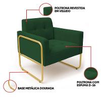 Poltrona Sala Industrial Alta Tubo Dourado Kit 2 Elisa Veludo D03 - D'rossi Cor Verde - 3