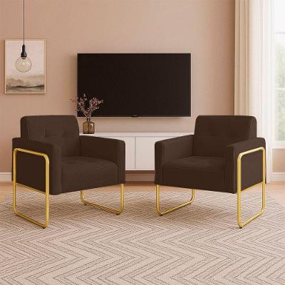 Poltrona Sala Industrial Alta Tubo Dourado Kit 2 Elisa Suede D03 - D'rossi Cor Marrom