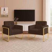 Poltrona Sala Industrial Alta Tubo Dourado Kit 2 Elisa Suede D03 - D'rossi Cor Marrom - 1