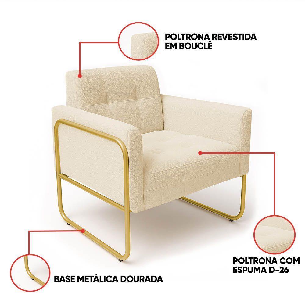 Poltrona Sala Industrial Alta Tubo Dourado Elisa Bouclê Bege D03 - D'rossi - 3