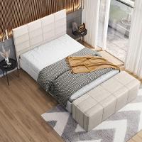 Kit Cabeceira Cama Box Queen 160cm Com Calçadeira Roma W01 Linho Cru - Lyam - 2