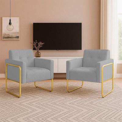 Poltrona Sala Industrial Alta Tubo Dourado Kit 2 Elisa Veludo Cinza D03 - D'rossi