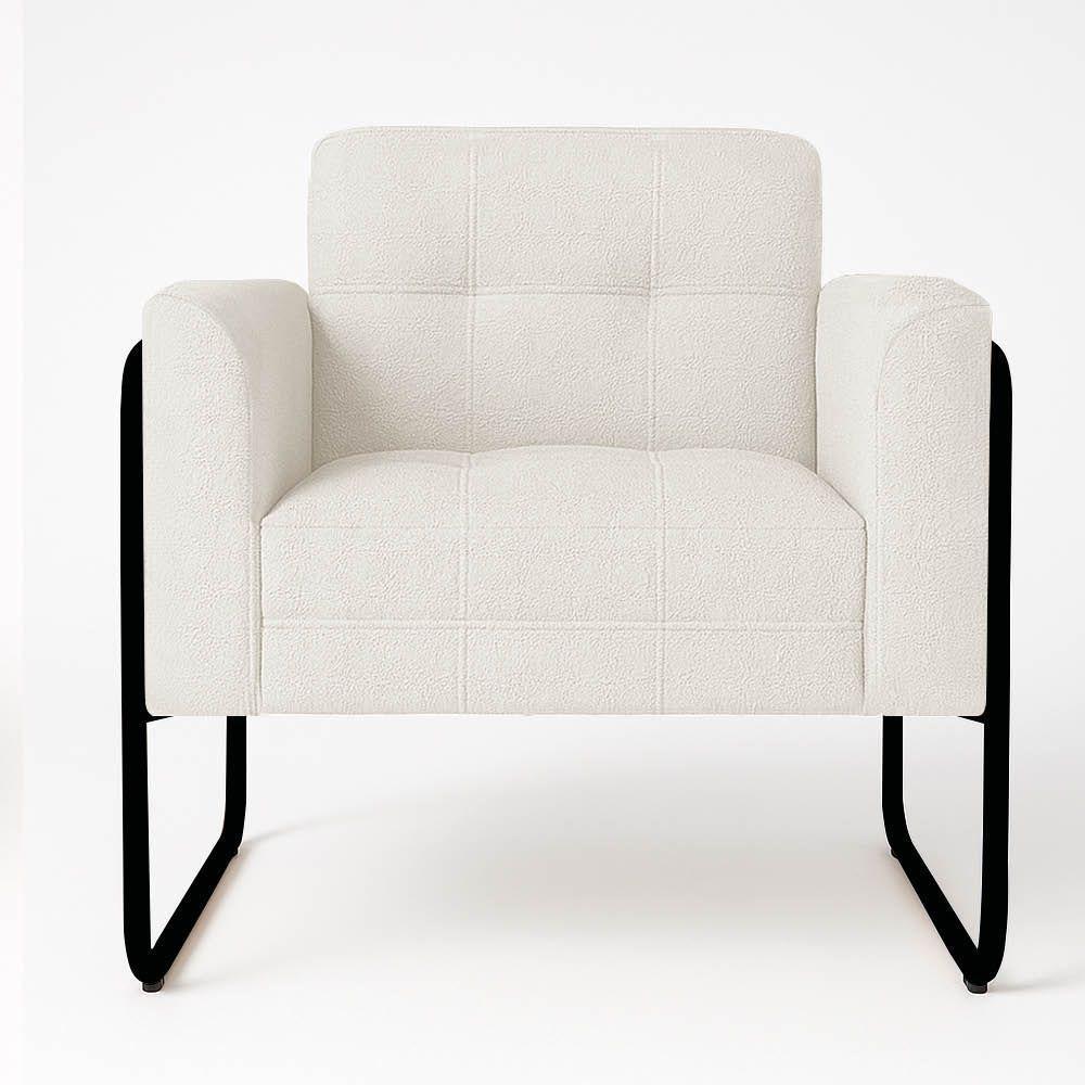 Poltrona Sala Industrial Alta Tubo Preto Elisa Bouclê Off White D03 - D'rossi - 4