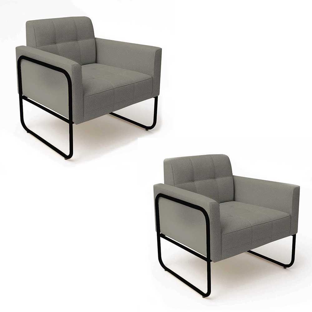 Poltrona Sala Industrial Alta Tubo Preto Kit 2 Elisa Linho D03 - D'rossi Cor Grafite - 2