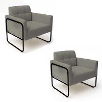 Poltrona Sala Industrial Alta Tubo Preto Kit 2 Elisa Linho D03 - D'rossi Cor Grafite - 2