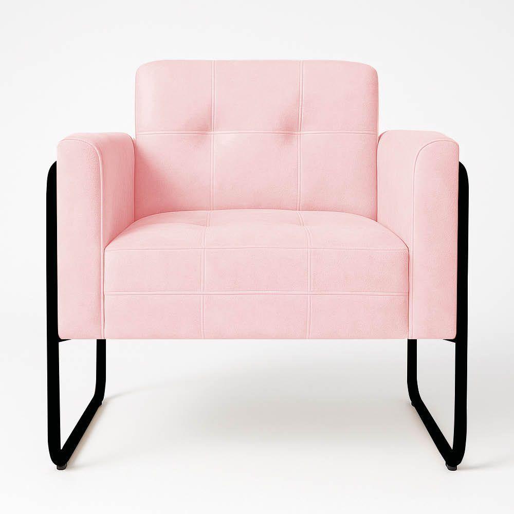Poltrona Sala Industrial Alta Tubo Preto Kit 2 Elisa Suede D03 - D'rossi Cor Rosa Bebê - 5