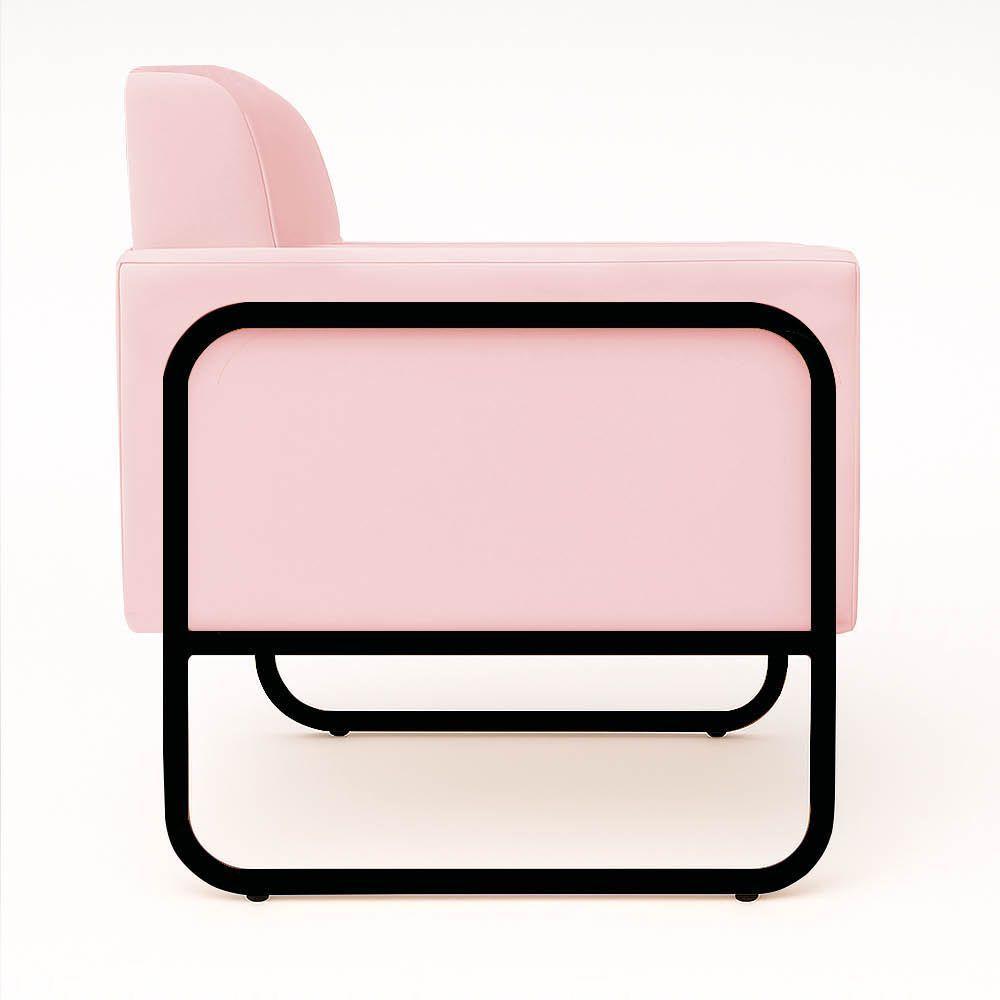 Poltrona Sala Industrial Alta Tubo Preto Kit 2 Elisa Suede D03 - D'rossi Cor Rosa Bebê - 7