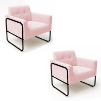 Poltrona Sala Industrial Alta Tubo Preto Kit 2 Elisa Suede D03 - D'rossi Cor Rosa Bebê - 2