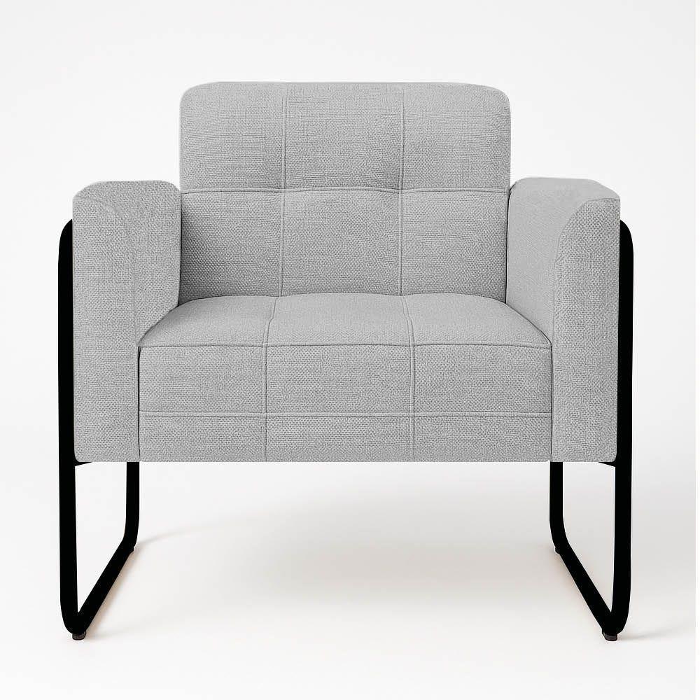 Poltrona Sala Industrial Alta Tubo Preto Kit 2 Elisa Linho D03 - D'rossi Cor Cinza - 5