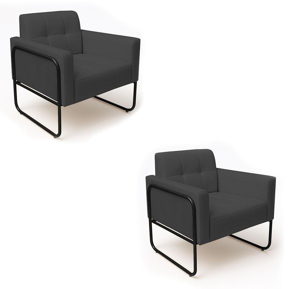 Poltrona Sala Industrial Alta Tubo Preto Kit 2 Elisa Sintético Grafite D03 - D'rossi - 2