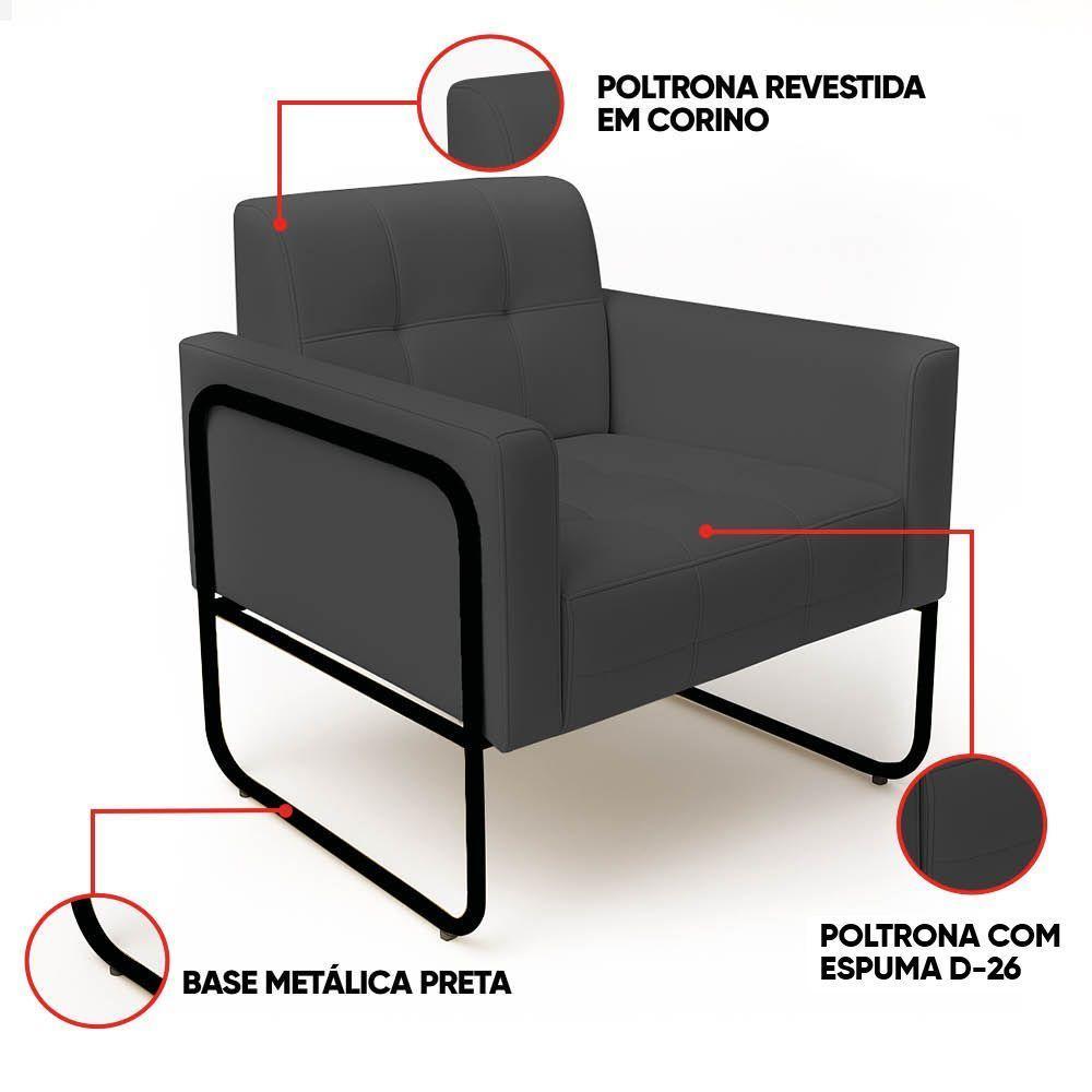 Poltrona Sala Industrial Alta Tubo Preto Kit 2 Elisa Sintético Grafite D03 - D'rossi - 3