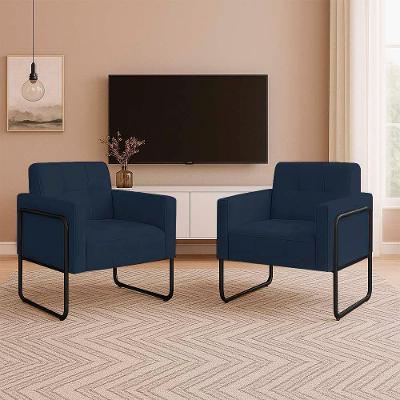 Poltrona Sala Industrial Alta Tubo Preto Kit 2 Elisa Suede Azul Marinho D03 - D'rossi