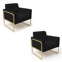 Poltrona Sala Industrial Alta Tubo Dourado Kit 2 Elisa Veludo D03 - D'rossi Cor Preto - 2