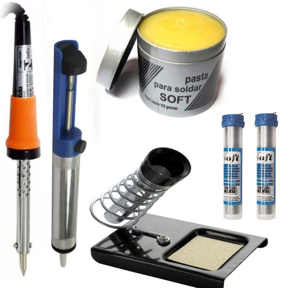 Kit Ferramentas Ferro Solda Tubetes Sugador Suporte 220V 30W - 5