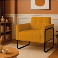 Poltrona Sala Industrial Alta Tubo Preto Elisa Bouclê Mostarda D03 - D'rossi - 1