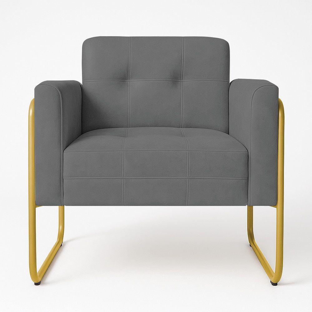 Poltrona Sala Industrial Alta Tubo Dourado Elisa Suede Grafite D03 - D'rossi - 2