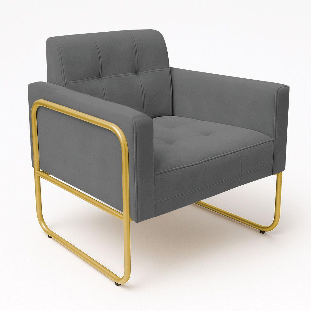 Poltrona Sala Industrial Alta Tubo Dourado Elisa Suede Grafite D03 - D'rossi - 5