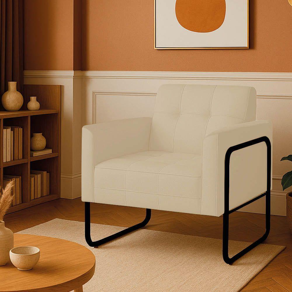 Poltrona Sala Industrial Alta Tubo Preto Elisa Linho Bege D03 - D'rossi - 1