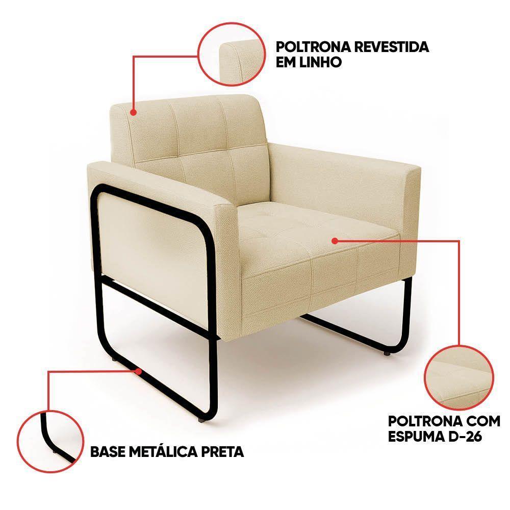 Poltrona Sala Industrial Alta Tubo Preto Elisa Linho Bege D03 - D'rossi - 3