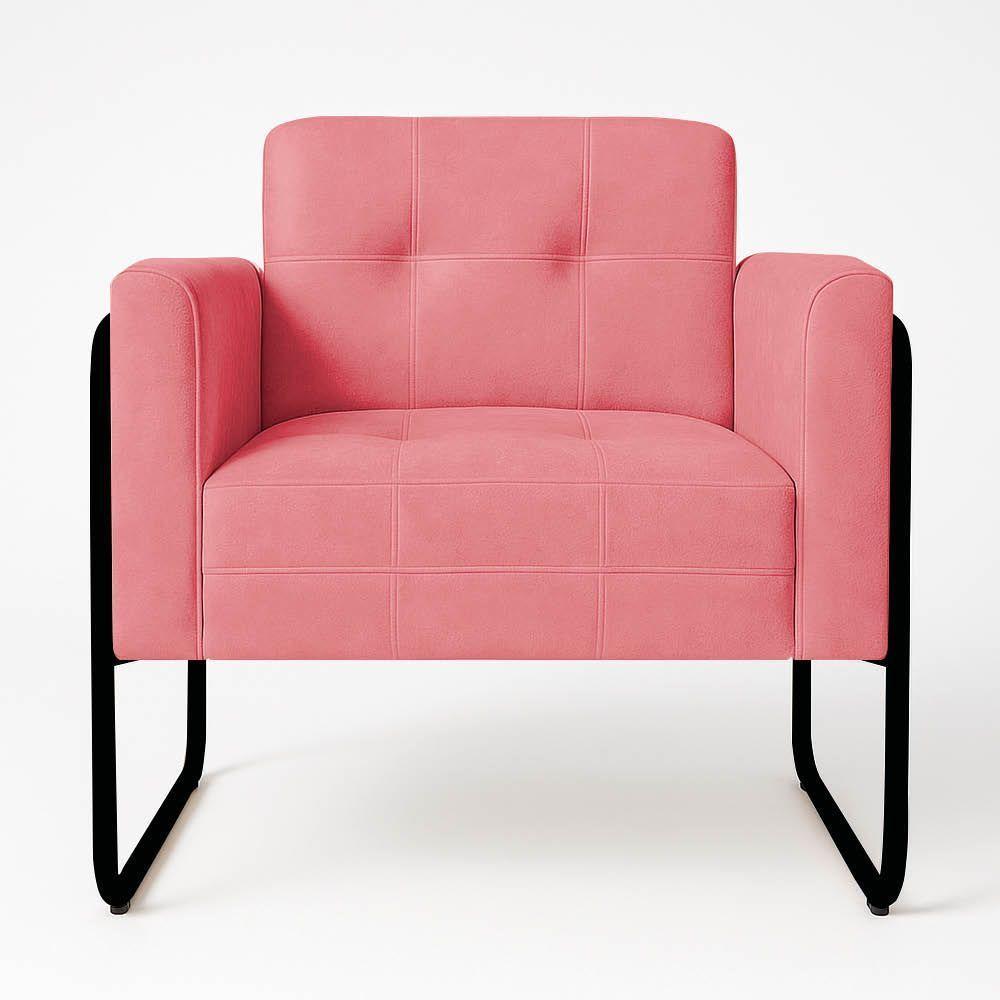Poltrona Sala Industrial Alta Tubo Preto Kit 2 Elisa Suede D03 - D'rossi Cor Rose - 5