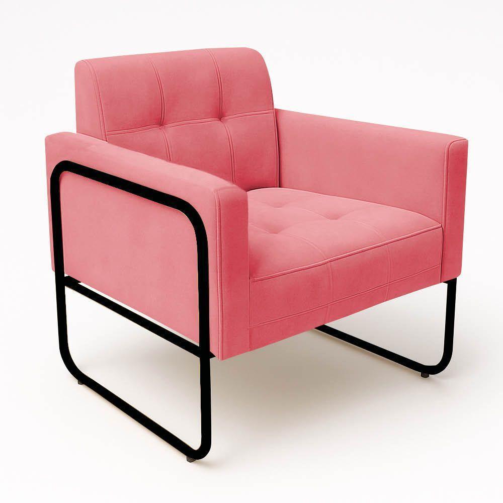 Poltrona Sala Industrial Alta Tubo Preto Kit 2 Elisa Suede D03 - D'rossi Cor Rose - 6